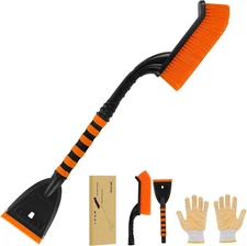 26.8″ 2-in-1 Car Snow Brush & Ice Scraper with Non-Slip Gloves for Winter 