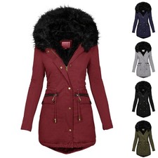 Women's Plush Hooded Parkas Winter Warm Thick Zip-up Jackets Casual Mid-length