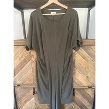 Lou & Grey Olive Green Ribbed Faux Wrap T-shirt Dress Medium