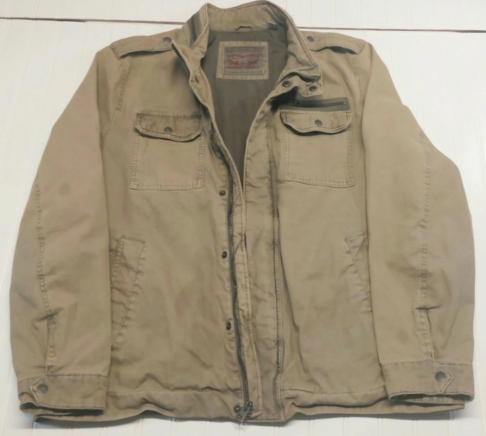 Levis Military Trucker Style Canvas Green Jacket Size XL Zipper& Button  image 4