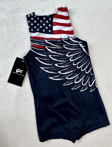 New GK ELITE Gymnastics Leotard SINGLET Olympic USA Boys EAGLE Flag SIZE: CXL - Picture 3 of 5
