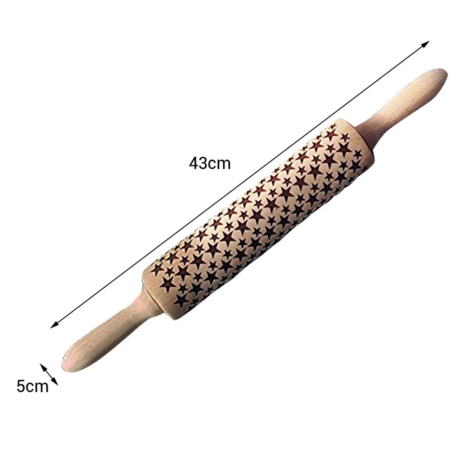 Household Cake Carving Wooden Rolling Pin Pastry Embossing Cake Rolling Pin Tool - Image 2 of 4
