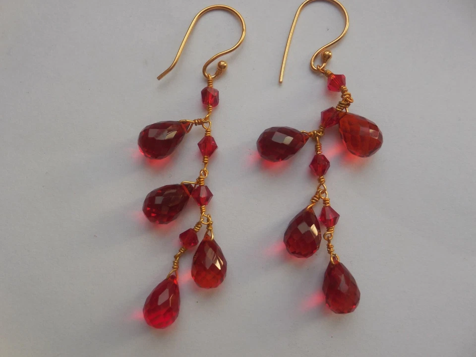 Pendientes colgantes de cuarzo rojo hidráulico con cuentas racimo de piedras preciosas joyería de moda Foto 3 de 4