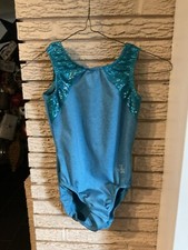 JAM WEAR LEOS SLEEVELESS TURQUOISE LEOTARD FOIL TRIM SEQUINS SIZE YM
