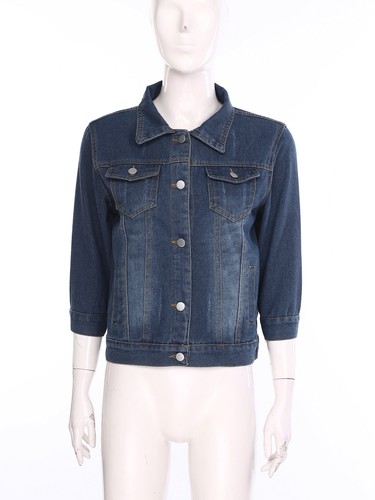 Chaqueta de mezclilla corta de manga 3/4 para mujer abrigos de jean recortados elásticos - Imagen 4 de 57