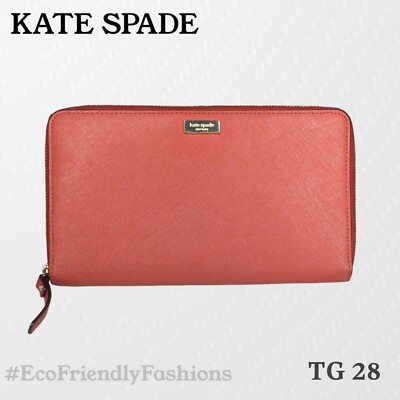 Kate Spade New York Red Leather Credit Cards Zip Around Wallet Medium