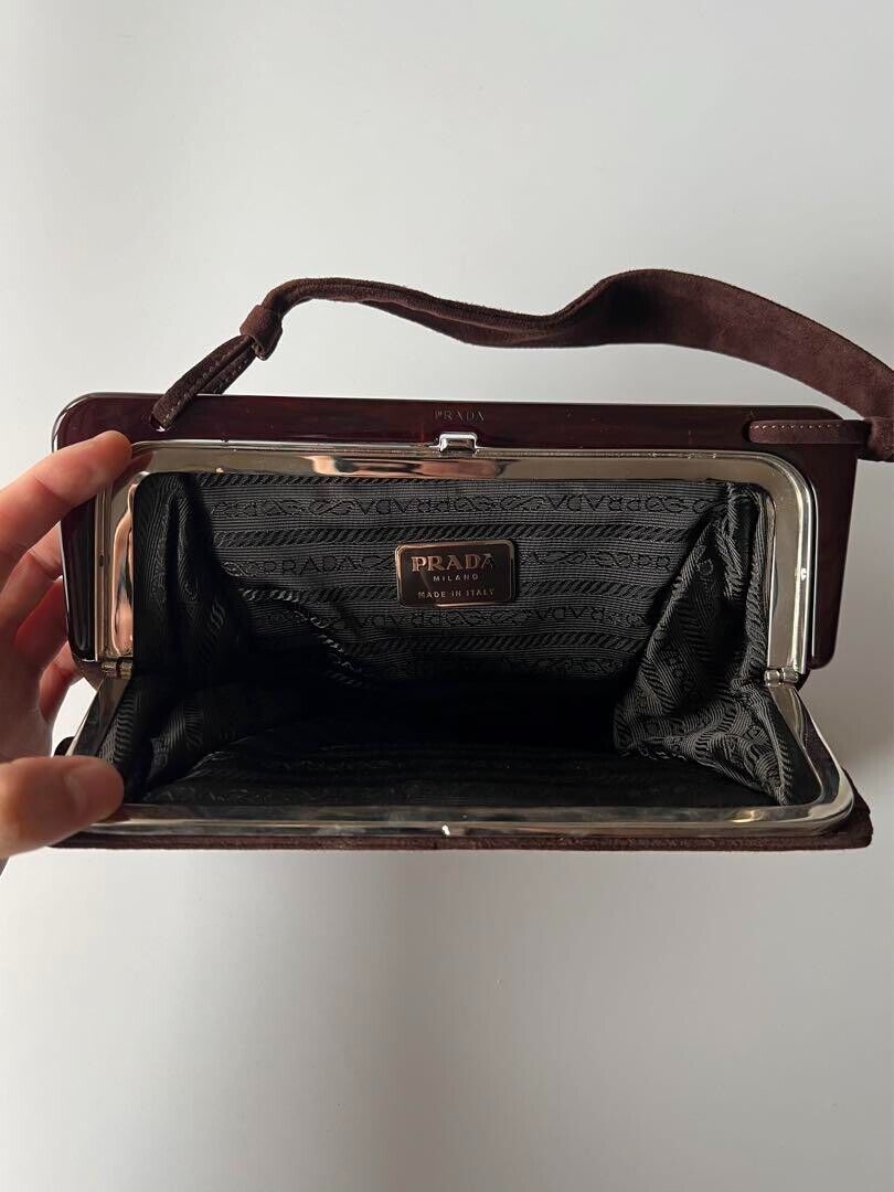 PRADA Party Hand Bag Brown Suede Women's FW1996-97 Vintage PRADA Party Hand Bag Brown Suede Women's FW1996-97 Vintage