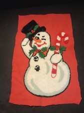 Vintage Snowman Appliqu  w/ Hat and Candy Cane 11.5" Tall Christmas Crafting