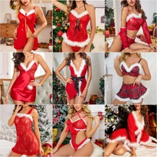 Santa Sexy Lingerie Costume Christmas Fur Trim Sleepwear Exotic Apparel Bodysuit