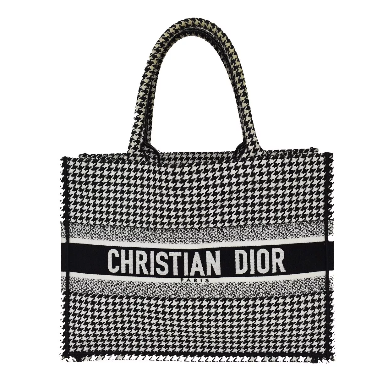 Sac fourre tout livre Christian Dior sac à main moyen houndstooth cuir toile BK 307LC341