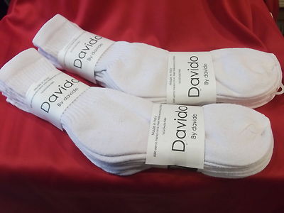 Mens Socks Crew Made In Italy 100% Cotton  6 Pack White Socks Davido Solid