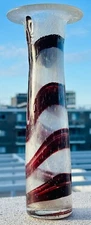 Scandinavian Frosted Art Glass Vase Red Swirl  27 cm high