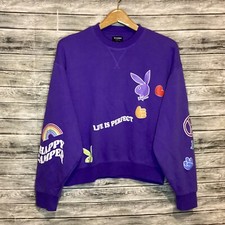 Playboy X PACSUN Sweatshirt Womens Small Purple Graphic Life is Perfect Crewneck