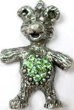Swarovski Crystal Peridot Green Rhinestones Teddy Bear Pendant Finding 34x22mm