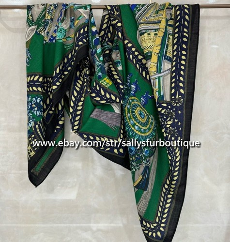 Sciarpa Stola In 70% Cashmere E 30% Seta Stampa Cavalli Vintage - Gialla