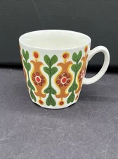 Figgjo Flint Norway Cup Green Brown Red Flowers 1970's Retro