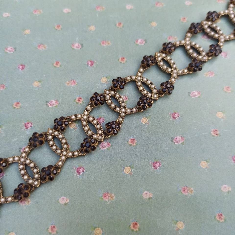 Michal Negrin Bracelet Wide Pearls and Black Crystals Art Deco Gothic Geometric - Image 2 of 4