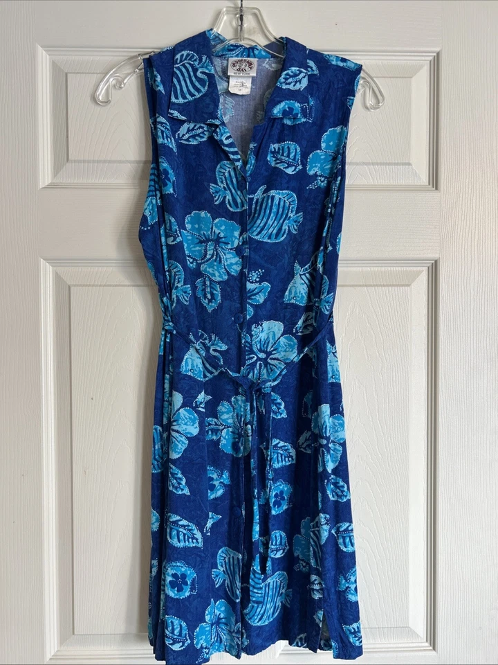 Vestido Vintage PEPPERMINT BAY Azul Playa Hawaii Boho Túnica Floral Normcore M Foto 3 de 4