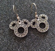 Rare Walt Disney Mickey Mouse 925 Sterling Silver Marcasite Earrings FAS 92.5 