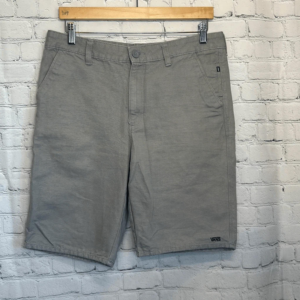 Pantaloncini da pattinatore grigi Vans Chino anteriori piatti taglia 32 5 tasche