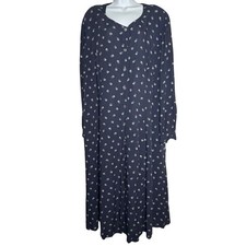 Vintage Navy Blue Floral Midi Dress Womens 18 Tie Back Modest Church Trad Wife