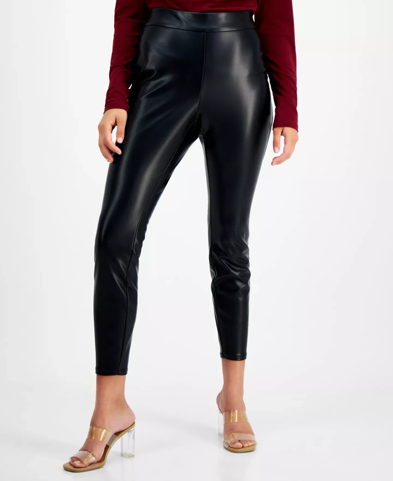 Bar III Women's Petite Pants PS Soft Faux-Leather Leggings