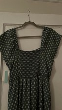Sale! Women's Green/White Floral A-Line Knee Dress, Square Neck, Short Sleeve