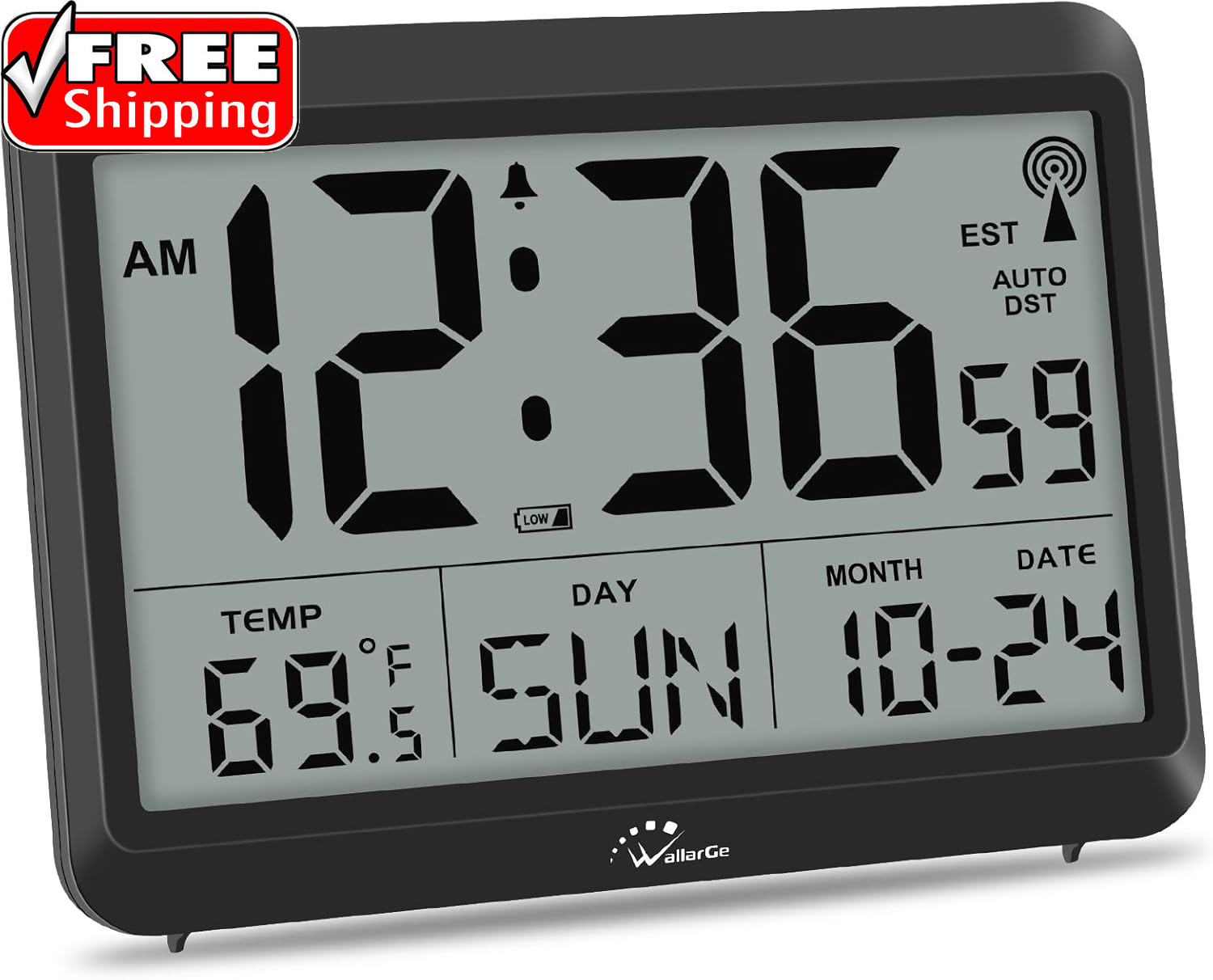 Atomic Digital Wall Clock Battery Operated, Self-Setting, La