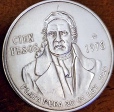 1978 Cien Pesos Coin 72 Silver. 720 Silver