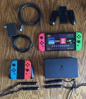 Nintendo Switch OLED Bundle 2 Pairs Joy Con 128GB SD Card Carrying Case Charger