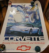 RARE 1992 24X36 AMERICAS CUP SAILING CORVETTE DEALER POSTER SAN DIEGO CHEVROLET