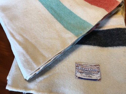 VTg 60's JC Penny's Polar Star /Golden Dawn 100% Wool 4 Striped Blanket 73 x 65