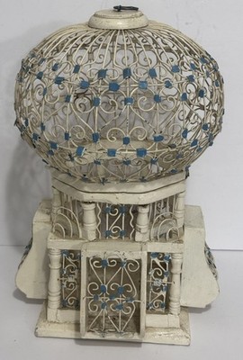Antique Victorian Style Bird Cage Wood  Wire Sphere Hot Air Balloon- White/Blue