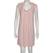 Valentino Pink Chiffon Bow Applique Pleated Yolk Detailed Shift Dress M