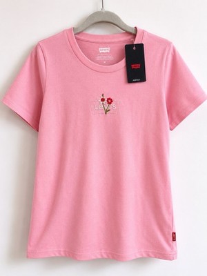 Levi's Damen T-Shirt Rosa Kurzarm Rundhals besticktes Logo Basic Gr. M