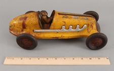 Antique 1930s MARX Yellow Painted Pressed Steel #7 Racer Race Car Toy, NR