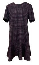 Calvin Klein Women's Dress Size 10 Purple Black Houndstooth Short Sleeve Flounce
