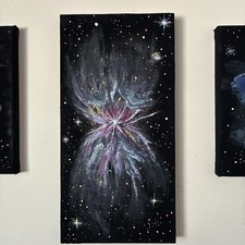 Nebula 3. Original Acrylic Painting. 12x6. Wood Board. Signed. Space Art.