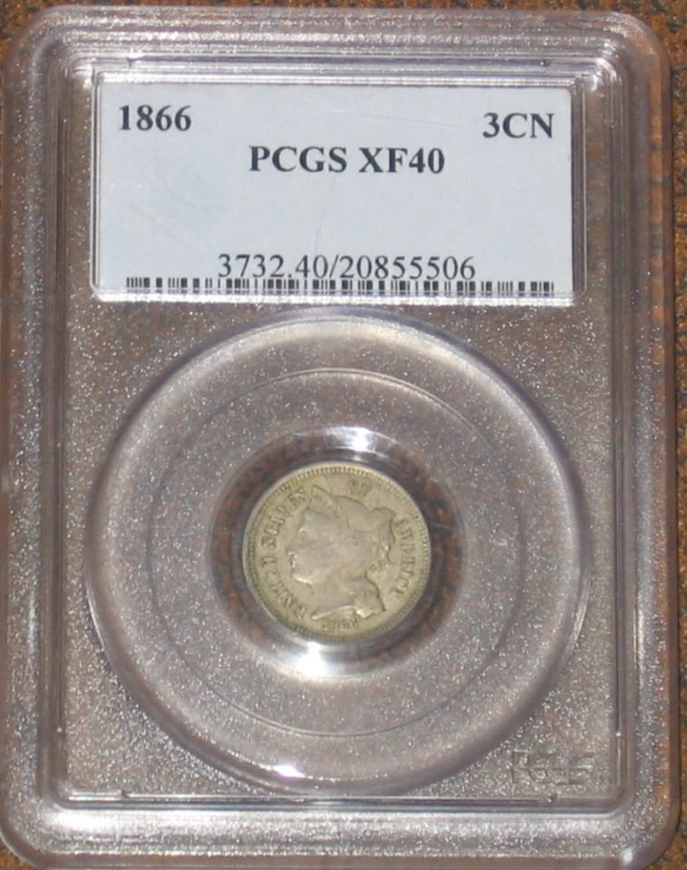 1866 3cn Three Cent Nickel Type coin PCGS Grade XF40 3c Extremely fine - Image 2 of 3