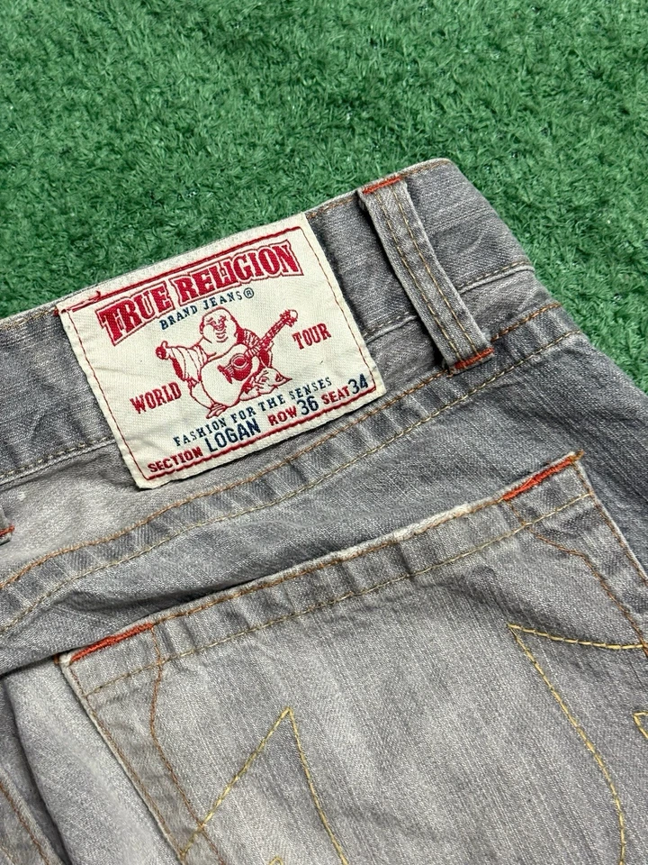 Jeans vaqueros vintage Y2K desgastados sección True Religion gris Logan: 34X30,5 Foto 3 de 4