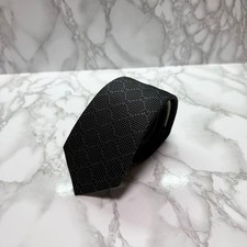 Gucci Silk GG Pattern Bee Tie Black Recent Model 100 Silk Used
