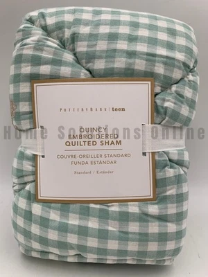 Pottery Barn Teen Quincy Gingham Floral Embroidered Quilted Sham Standard #J1101
