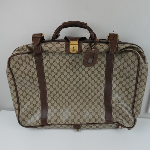 Vintage Gucci GG Canvas Garment Bag Luggage Brown Leather Made in Italy