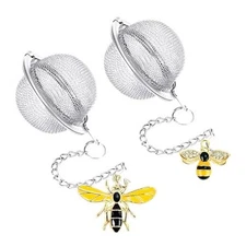 Stainless Steel Mesh Tea Infuser, 2.1 inch Tea Ball with Honey Pendant 2PC Bee