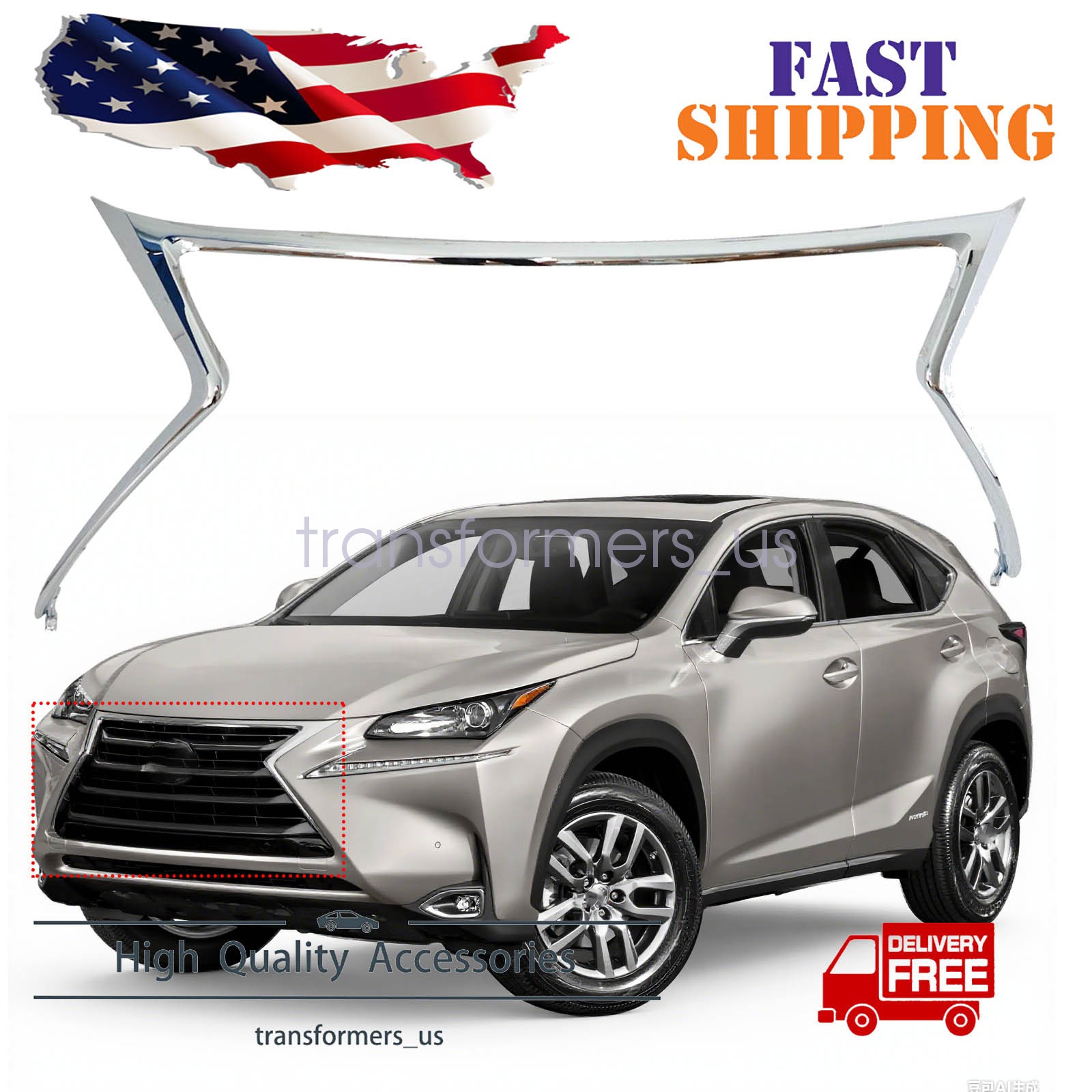 Fit For 2015-2017 Lexus NX200t NX300h F Sport Front Bumper Grille Trim Chrome