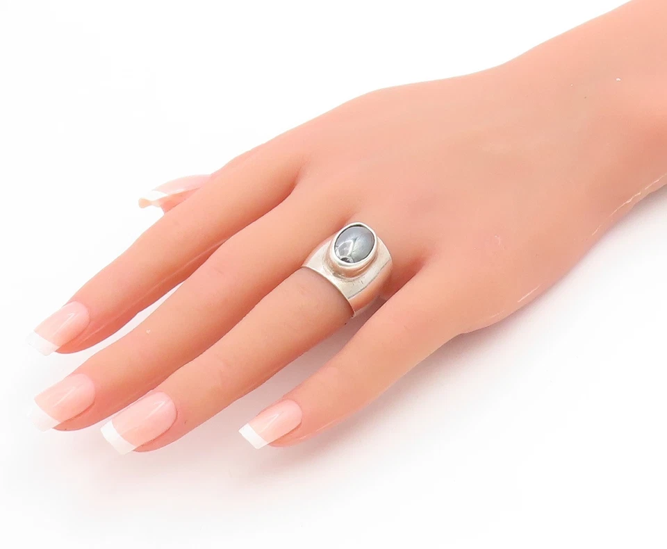 Anillo Vintage Plata Esterlina 925 MÉXICO Clásico Ovalado Hematita Banda Talla 6 RG33966 Foto 3 de 4
