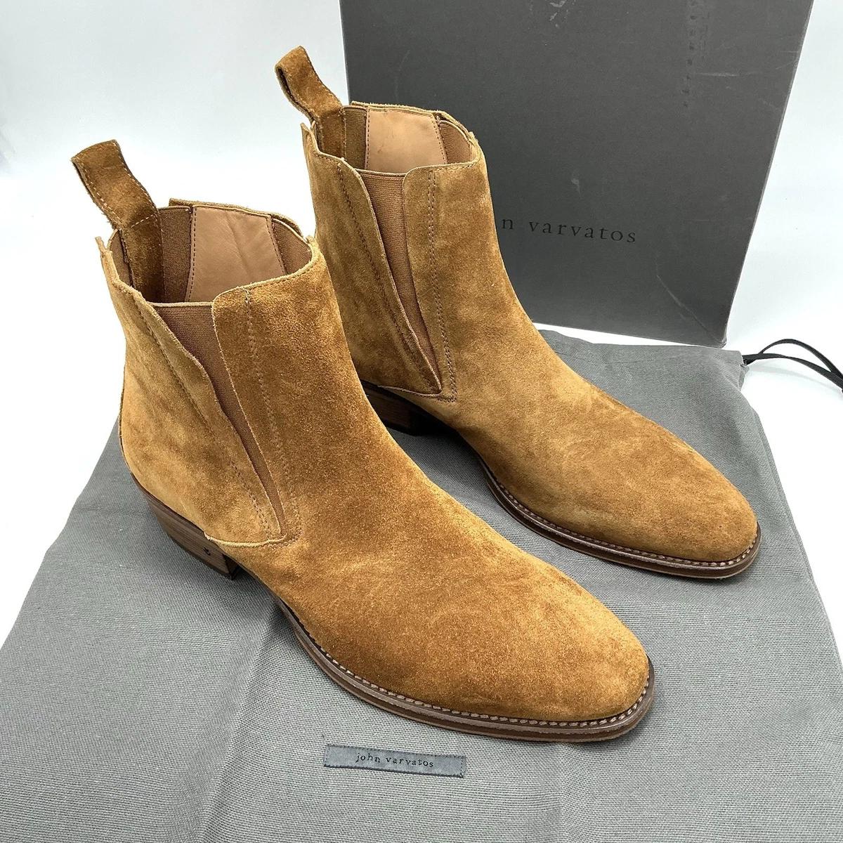 John Varvatos Clay Brown Suede Chelsea Boots 9 Brand New!! JOHN VARVATOS ITALIAN MEN CHUKKA CAPTOE BOOTS TAN LEATHER  main image 2