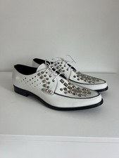 Prada Men's studded dress shoes creeper patent white leather punk teddy 44 11