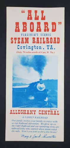 1980s Covington VA Alleghany Central Railroad Steam Train Vtg Travel Brochure