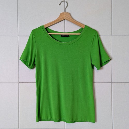 James Lakeland Draped T-Shirt Bright Green Silver Metallic Trim Made in Italy